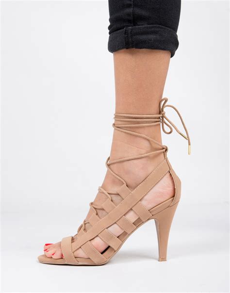 nude lace high heels|Women's Lace Up Heels .